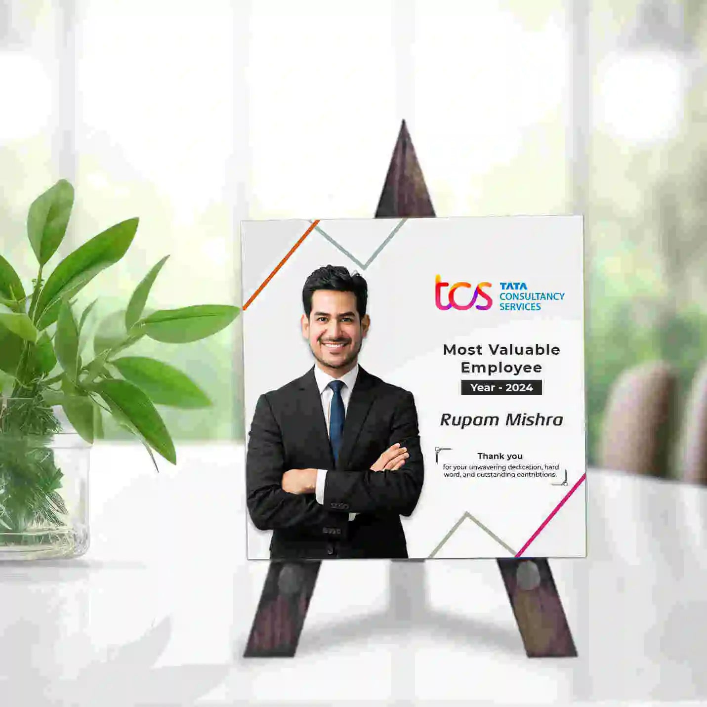 corporate gift plaque for employee product image with lifestyle background